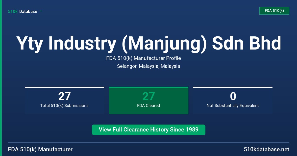 Yty Industry (Manjung) Sdn Bhd FDA 510(k) Manufacturer Profile