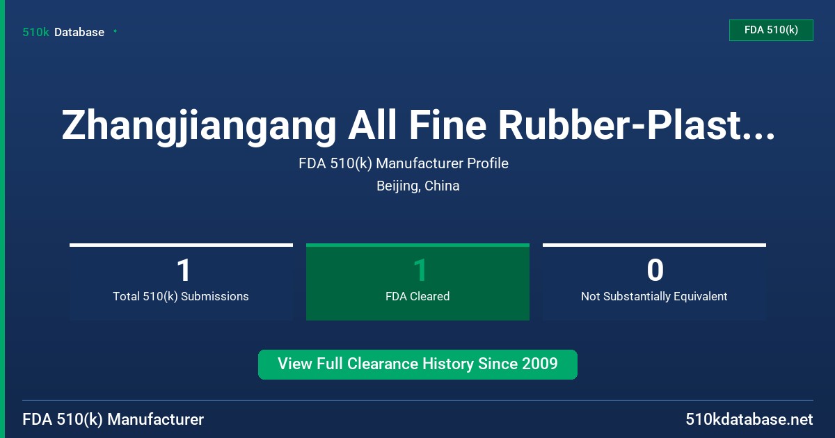Zhangjiangang All Fine Rubber-Plastic Products Co. FDA 510(k) Manufacturer Profile