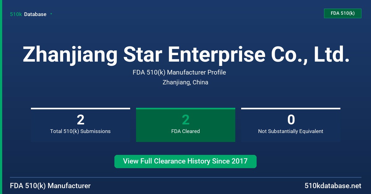 Zhanjiang Star Enterprise Co., Ltd. FDA 510(k) Manufacturer Profile