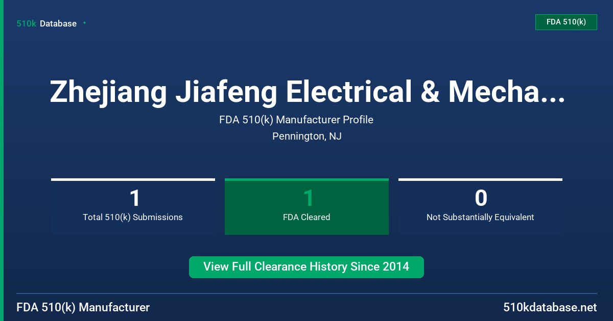 Zhejiang Jiafeng Electrical & Mechanial Co., Ltd. FDA 510(k) Manufacturer Profile