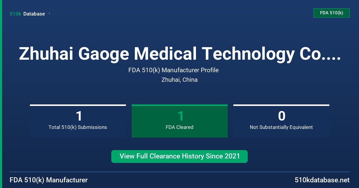 Zhuhai Gaoge Medical Technology Co., Ltd. FDA 510(k) Manufacturer Profile