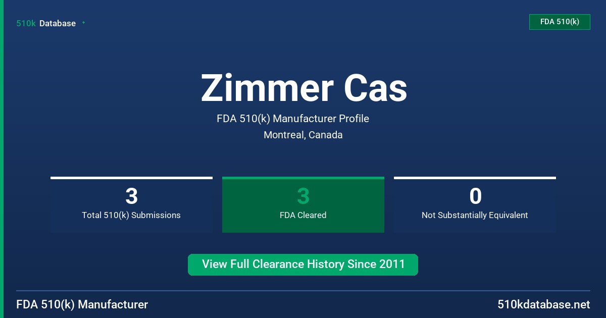 Zimmer Cas FDA 510(k) Manufacturer Profile