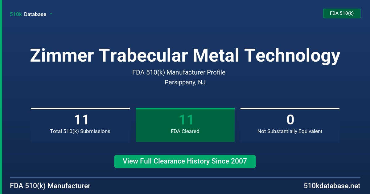 Zimmer Trabecular Metal Technology FDA 510(k) Manufacturer Profile