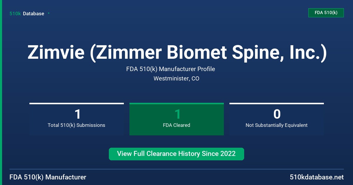 Zimvie (Zimmer Biomet Spine, Inc.) FDA 510(k) Manufacturer Profile