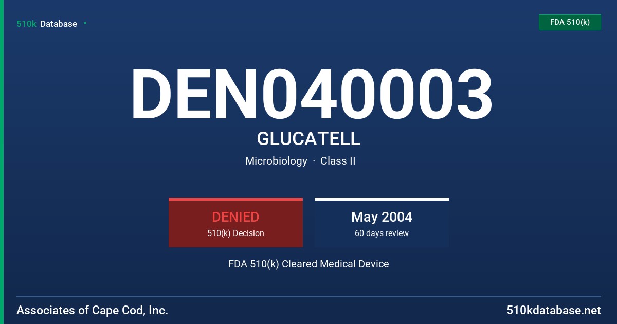 DEN040003 GLUCATELL FDA 510(k) Cleared Medical Device