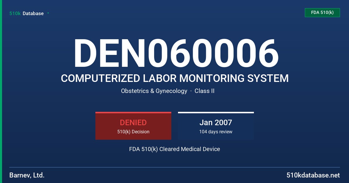 DEN060006 COMPUTERIZED LABOR MONITORING SYSTEM FDA 510(k) Cleared Medical Device