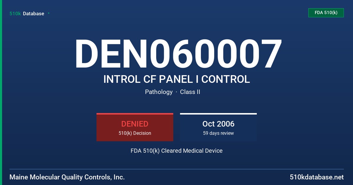 DEN060007 INTROL CF PANEL I CONTROL FDA 510(k) Cleared Medical Device