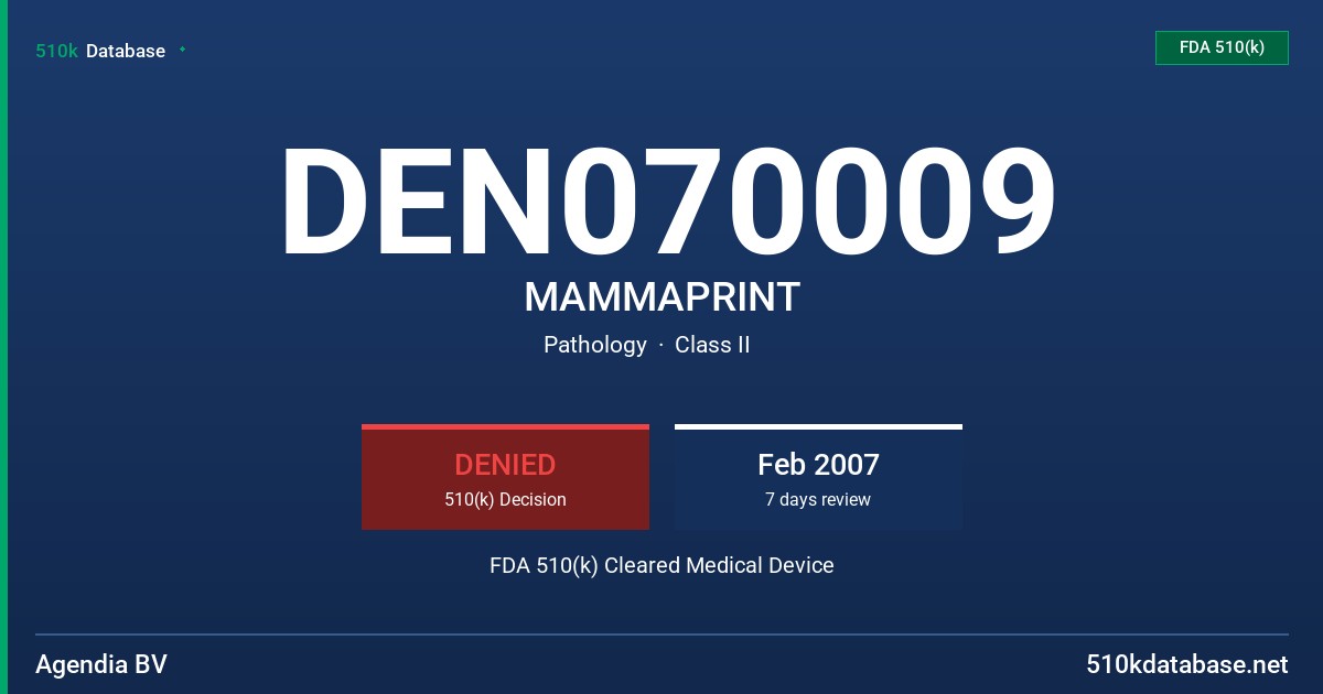 DEN070009 MAMMAPRINT FDA 510(k) Cleared Medical Device