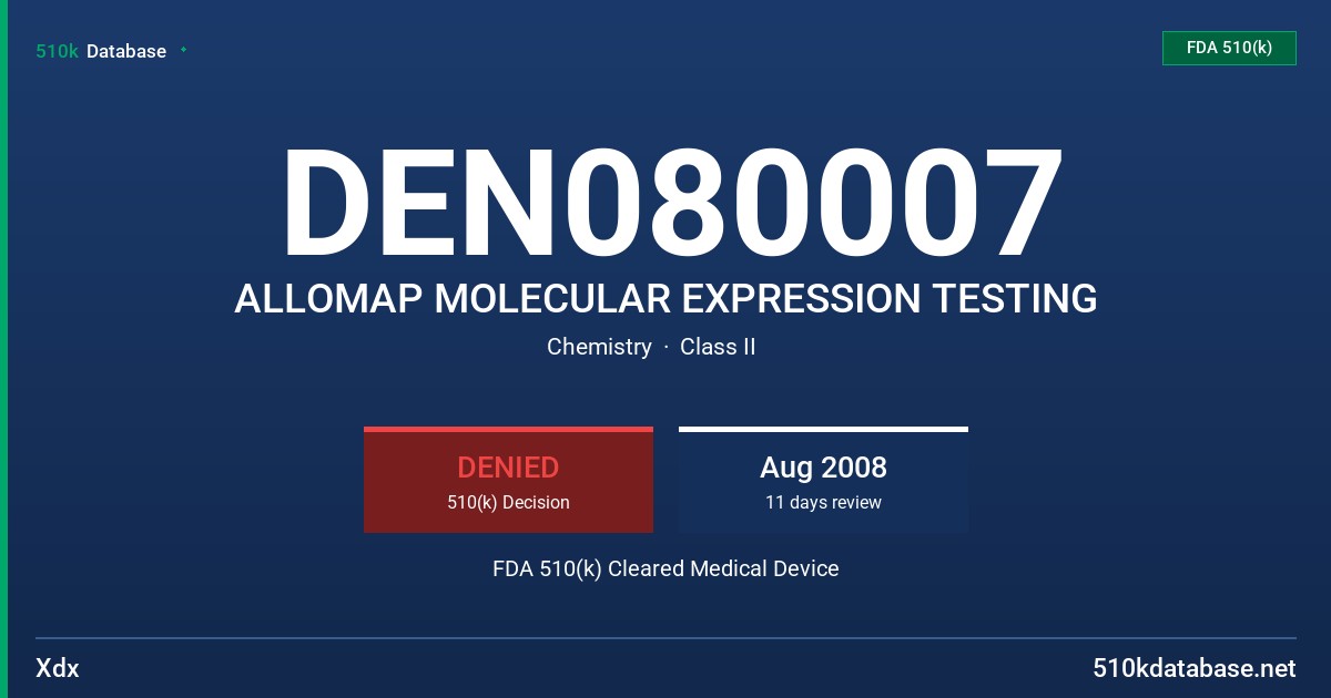 DEN080007 ALLOMAP MOLECULAR EXPRESSION TESTING FDA 510(k) Cleared Medical Device