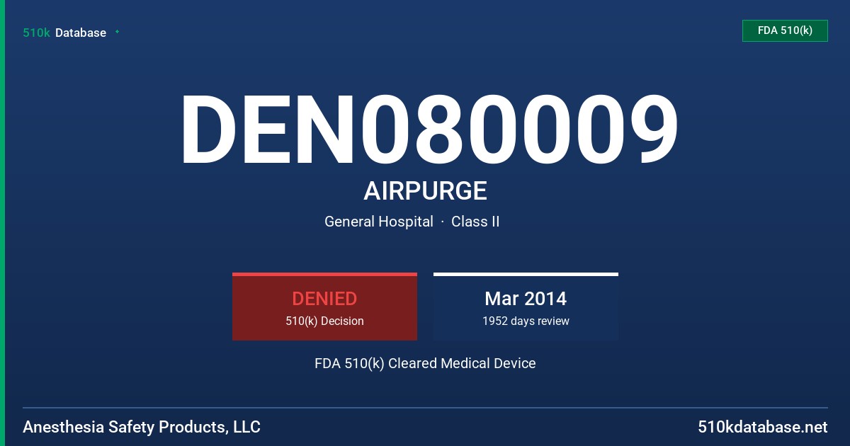 DEN080009 AIRPURGE FDA 510(k) Cleared Medical Device