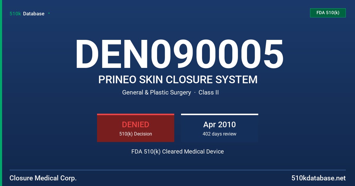 DEN090005 PRINEO SKIN CLOSURE SYSTEM FDA 510(k) Cleared Medical Device