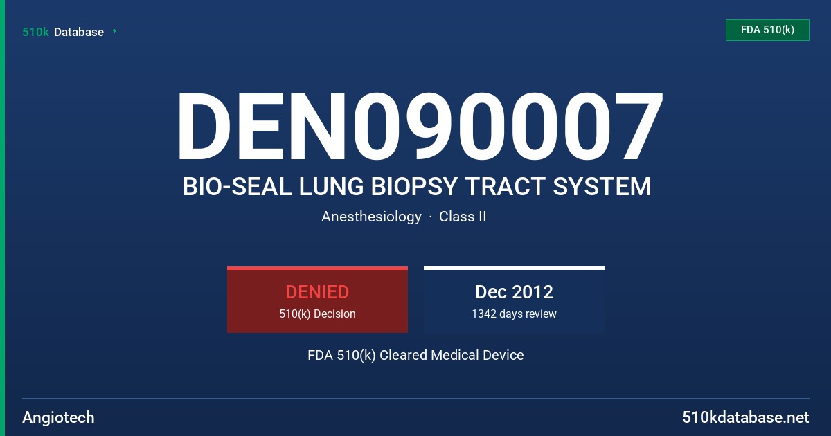 DEN090007 BIO-SEAL LUNG BIOPSY TRACT SYSTEM FDA 510(k) Cleared Medical Device