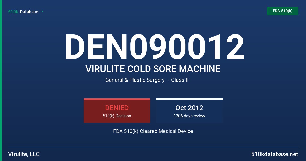 DEN090012 VIRULITE COLD SORE MACHINE FDA 510(k) Cleared Medical Device