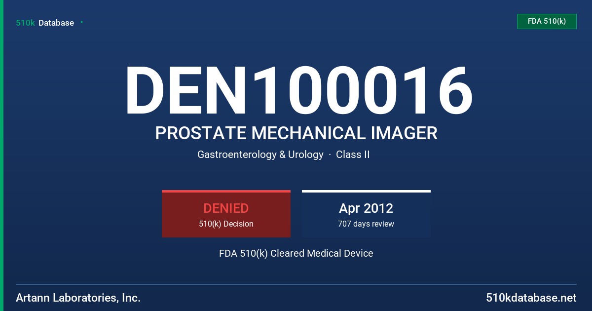 DEN100016 PROSTATE MECHANICAL IMAGER FDA 510(k) Cleared Medical Device