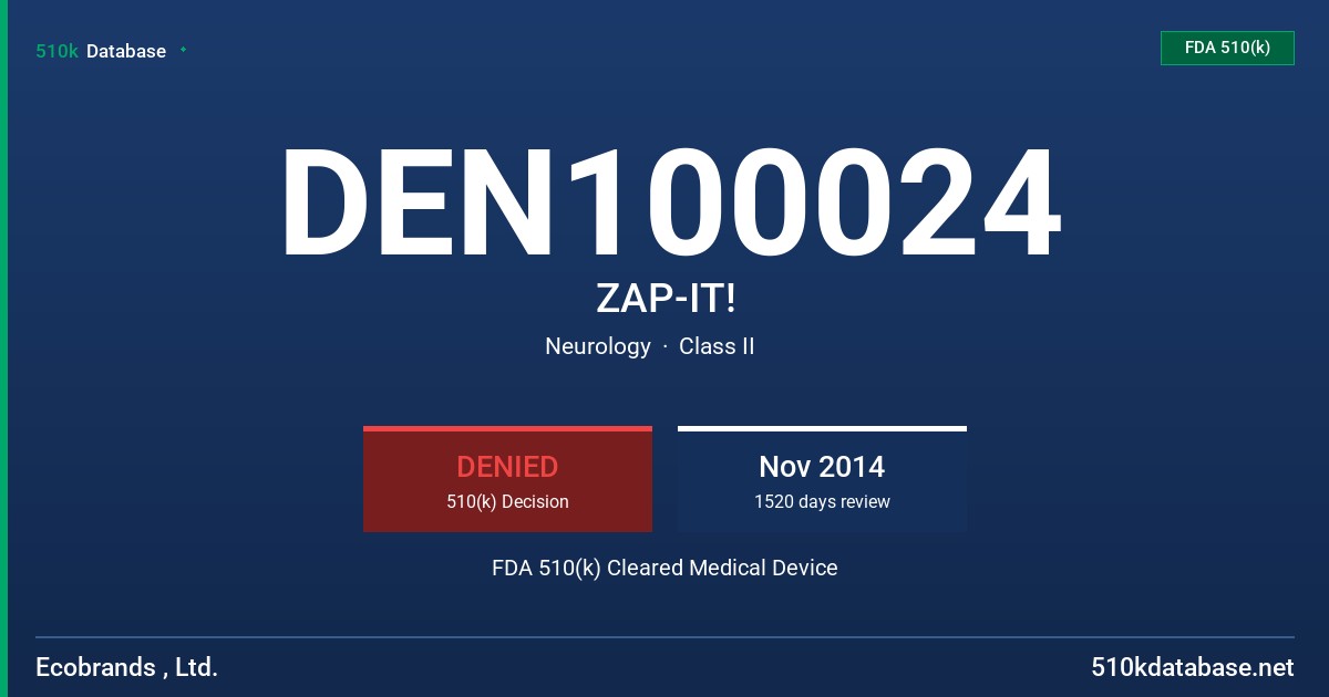 DEN100024 ZAP-IT! FDA 510(k) Cleared Medical Device