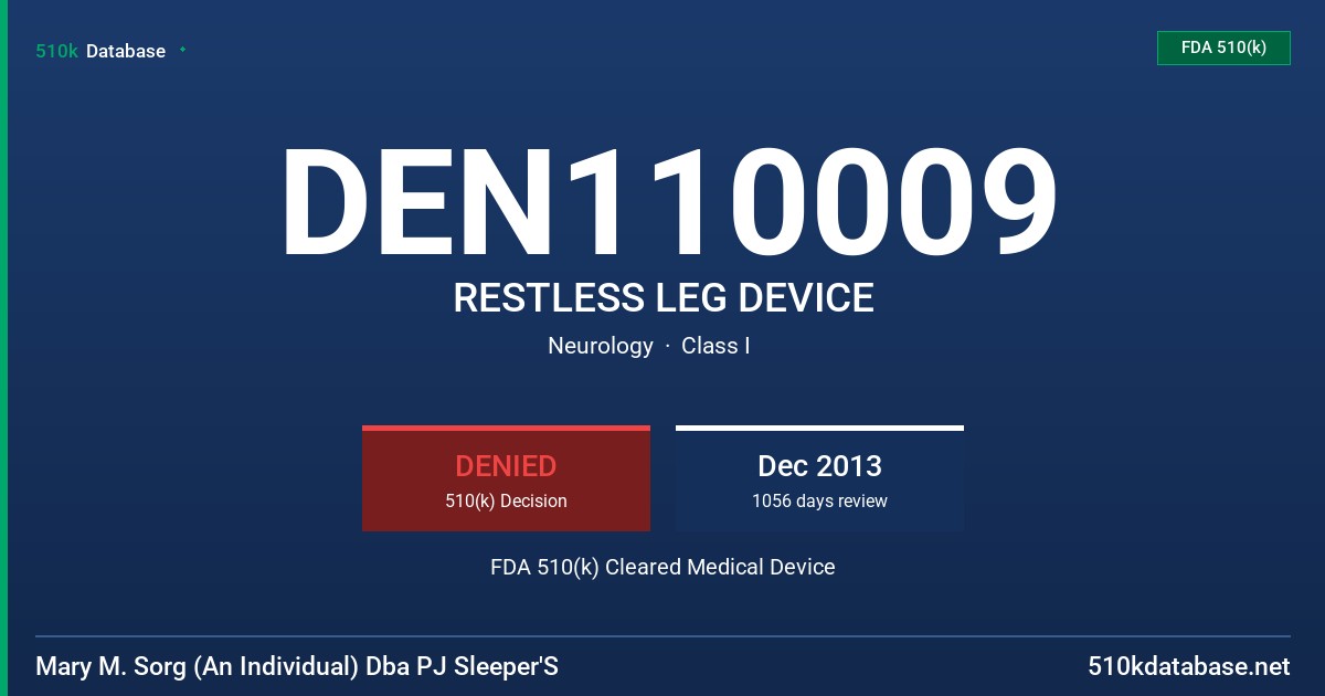 DEN110009 RESTLESS LEG DEVICE FDA 510(k) Cleared Medical Device