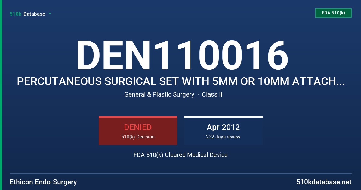 DEN110016 PERCUTANEOUS SURGICAL SET WITH 5MM OR 10MM ATTACHMENTS FDA 510(k) Cleared Medical Device