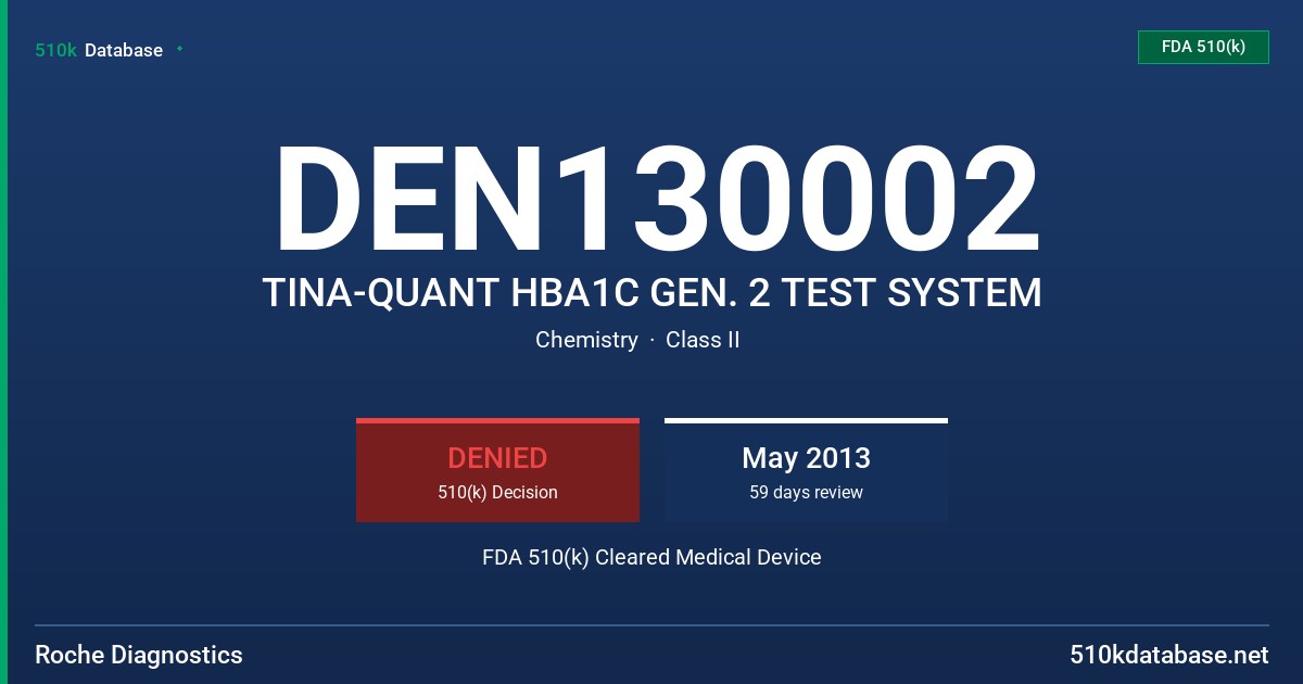 DEN130002 TINA-QUANT HBA1C GEN. 2 TEST SYSTEM FDA 510(k) Cleared Medical Device