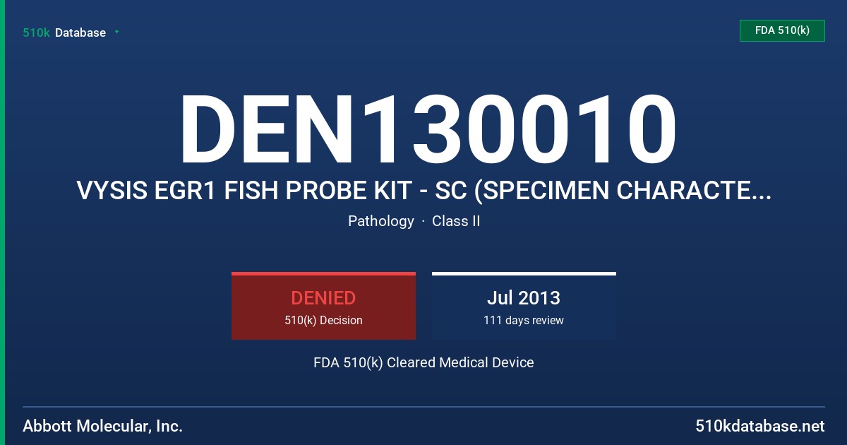 DEN130010 VYSIS EGR1 FISH PROBE KIT - SC (SPECIMEN CHARACTERIZATION) FDA 510(k) Cleared Medical Device