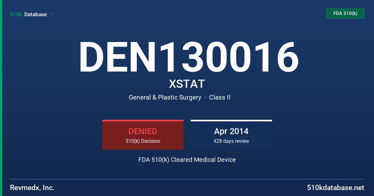 DEN130016 XSTAT FDA 510(k) Cleared Medical Device