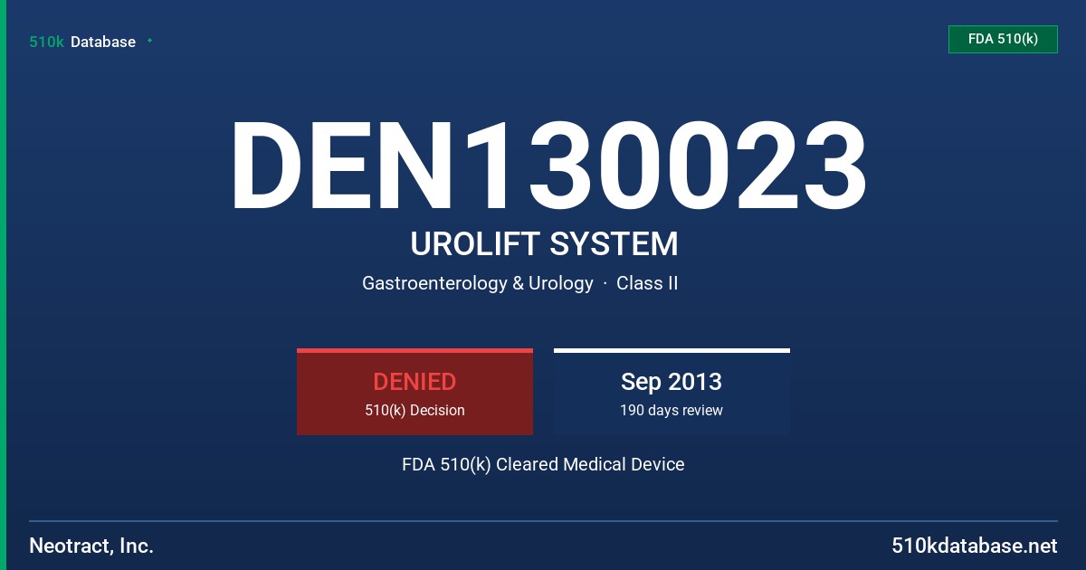 DEN130023 UROLIFT SYSTEM FDA 510(k) Cleared Medical Device