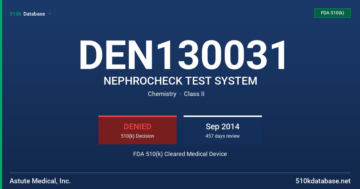 DEN130031 NEPHROCHECK TEST SYSTEM FDA 510(k) Cleared Medical Device