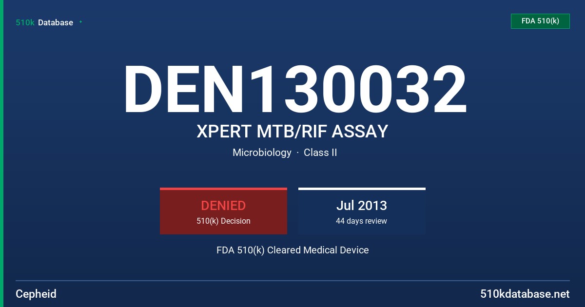 DEN130032 XPERT MTB/RIF ASSAY FDA 510(k) Cleared Medical Device