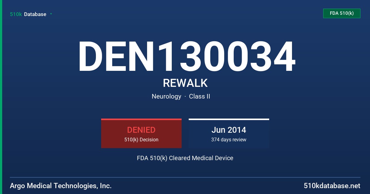 DEN130034 REWALK FDA 510(k) Cleared Medical Device