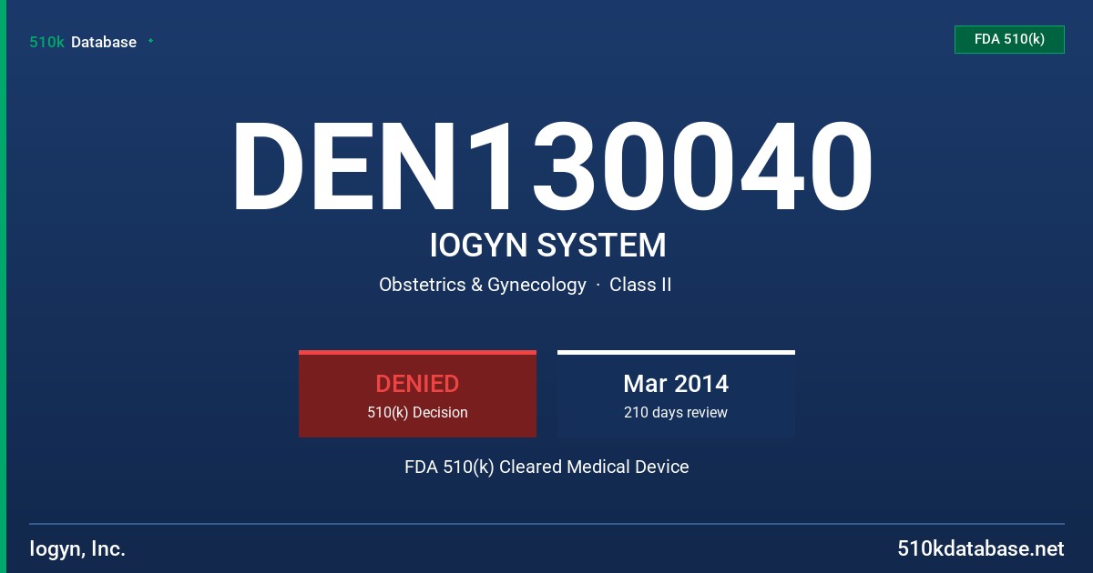 DEN130040 IOGYN SYSTEM FDA 510(k) Cleared Medical Device