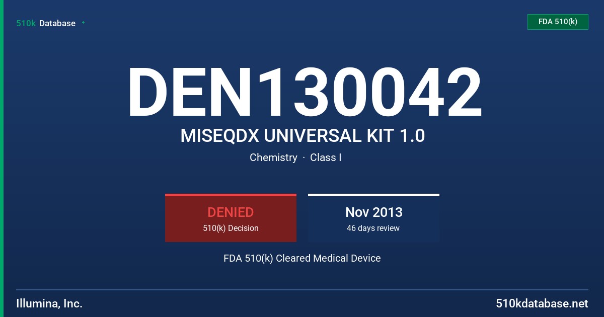 DEN130042 MISEQDX UNIVERSAL KIT 1.0 FDA 510(k) Cleared Medical Device