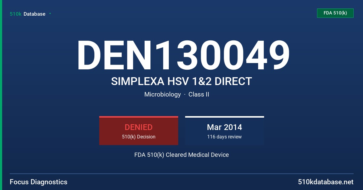 DEN130049 SIMPLEXA HSV 1&2 DIRECT FDA 510(k) Cleared Medical Device