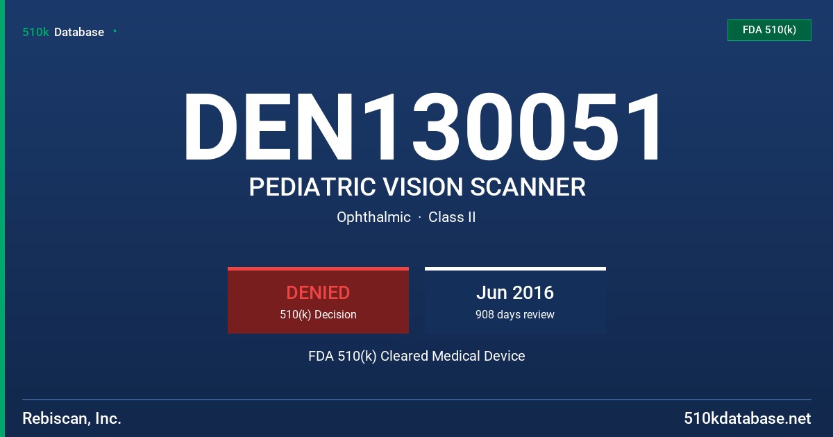 DEN130051 PEDIATRIC VISION SCANNER FDA 510(k) Cleared Medical Device