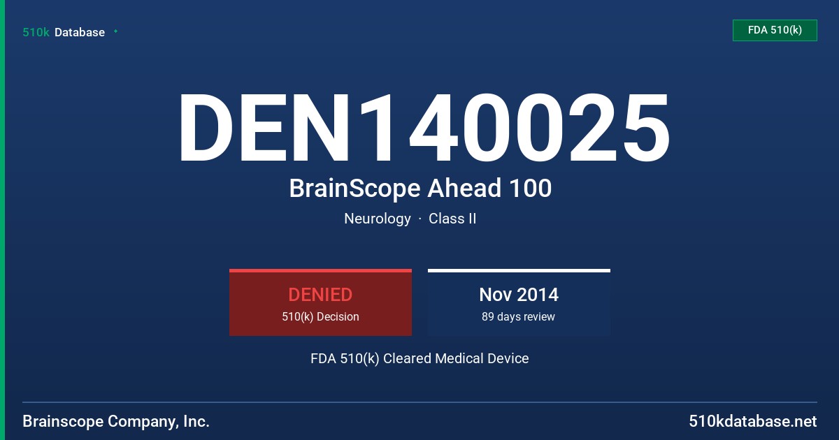 DEN140025 BrainScope Ahead 100 FDA 510(k) Cleared Medical Device
