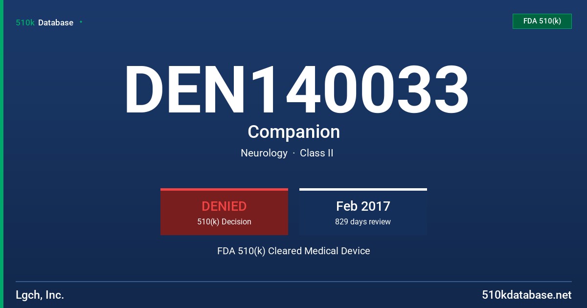 DEN140033 Companion FDA 510(k) Cleared Medical Device