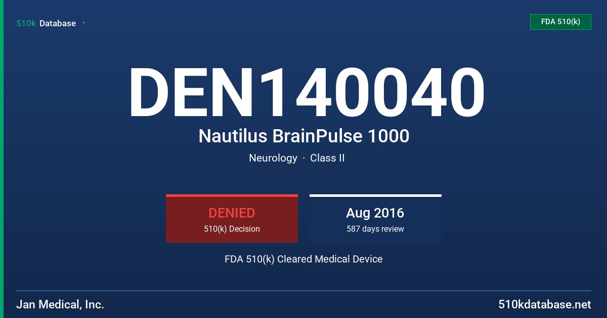 DEN140040 Nautilus BrainPulse 1000 FDA 510(k) Cleared Medical Device