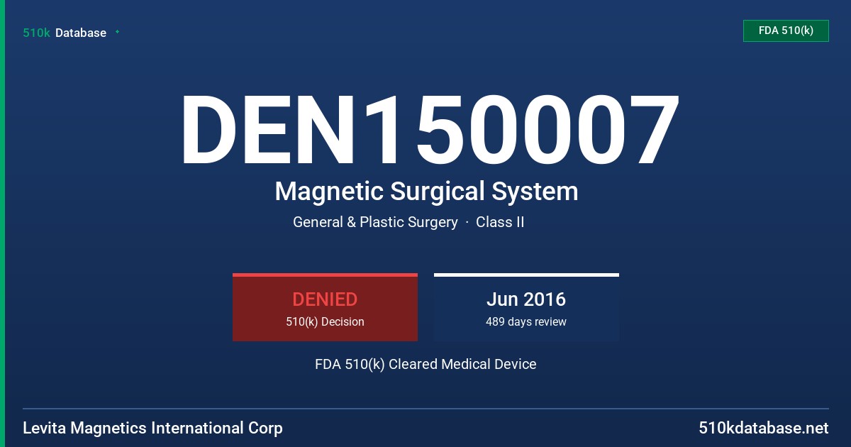 DEN150007 Magnetic Surgical System FDA 510(k) Cleared Medical Device