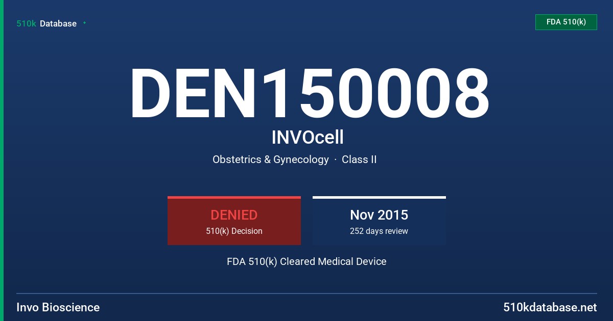 DEN150008 INVOcell FDA 510(k) Cleared Medical Device
