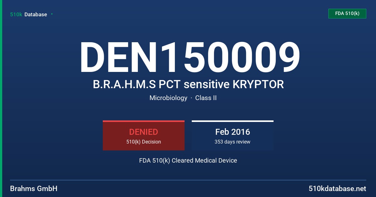 DEN150009 B.R.A.H.M.S PCT sensitive KRYPTOR FDA 510(k) Cleared Medical Device