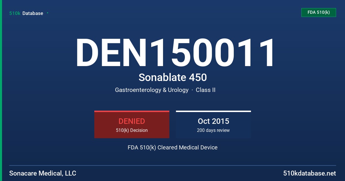 DEN150011 Sonablate 450 FDA 510(k) Cleared Medical Device