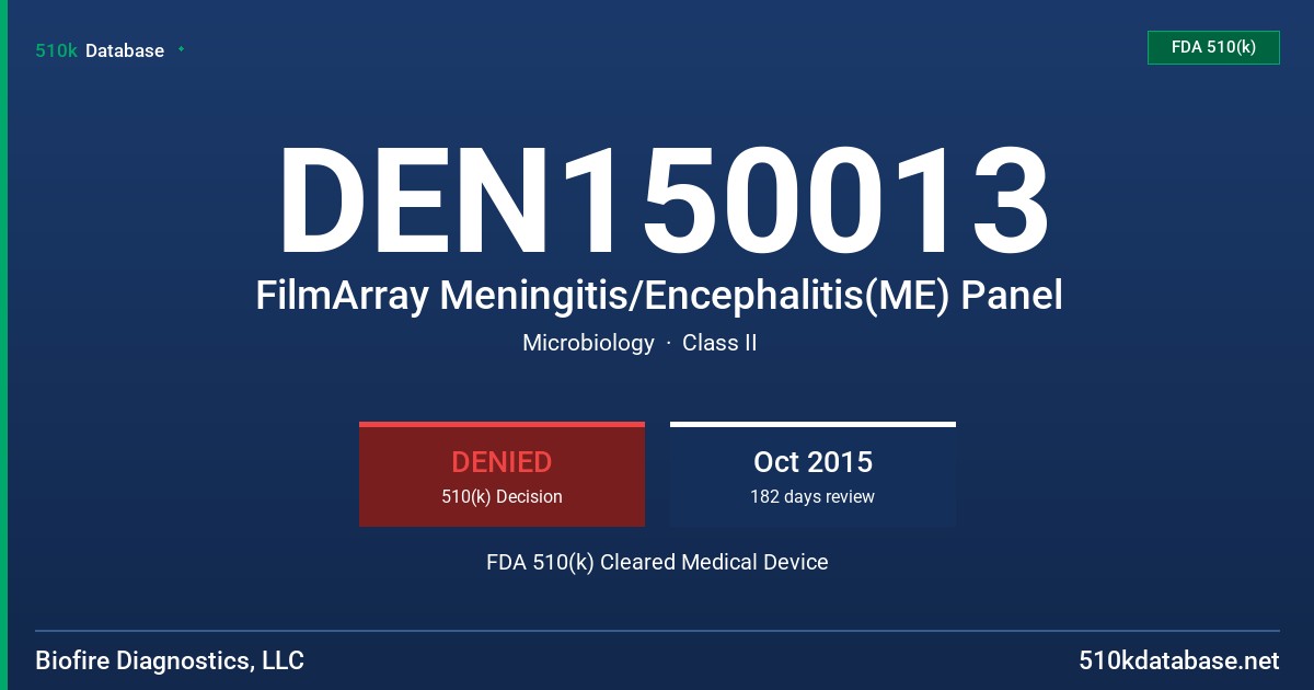 DEN150013 FilmArray Meningitis/Encephalitis(ME) Panel FDA 510(k) Cleared Medical Device