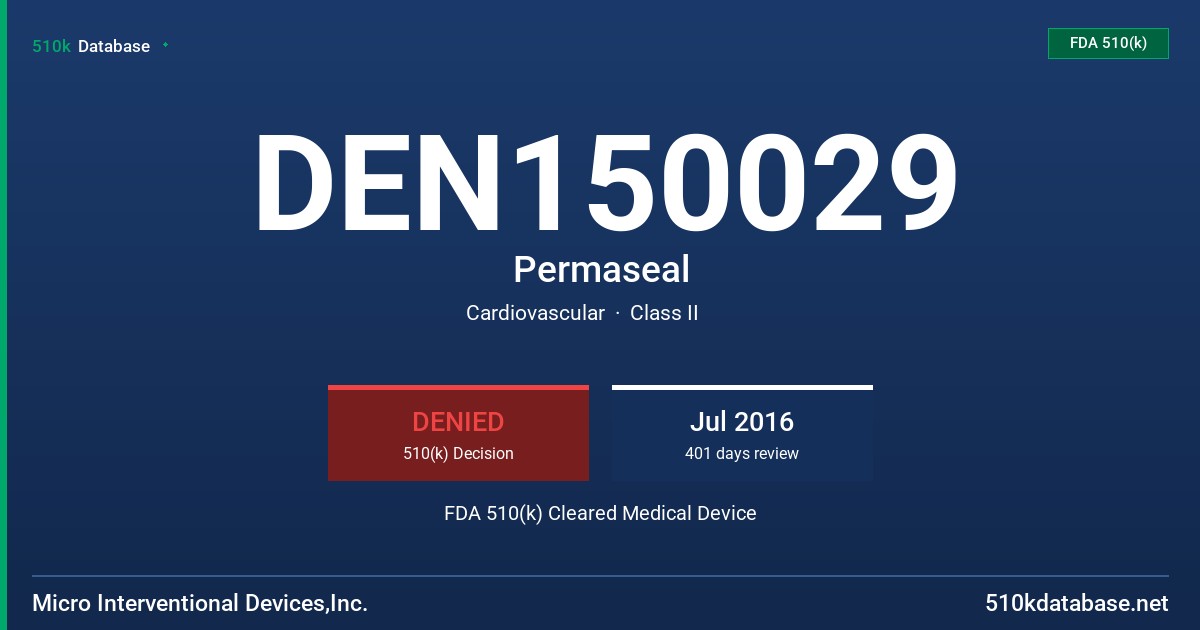 DEN150029 Permaseal FDA 510(k) Cleared Medical Device