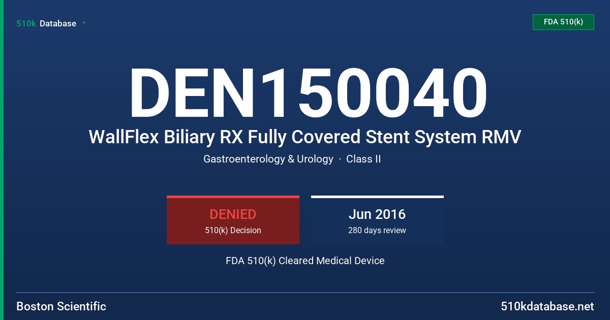 DEN150040 WallFlex Biliary RX Fully Covered Stent System RMV FDA 510(k) Cleared Medical Device