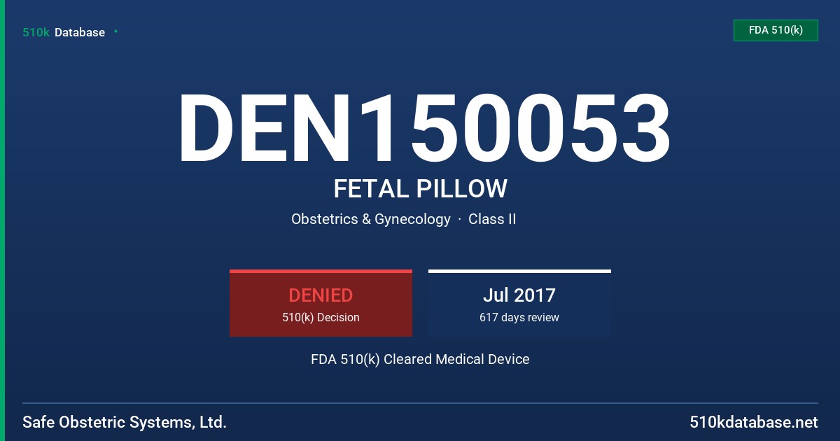 DEN150053 FETAL PILLOW FDA 510(k) Cleared Medical Device