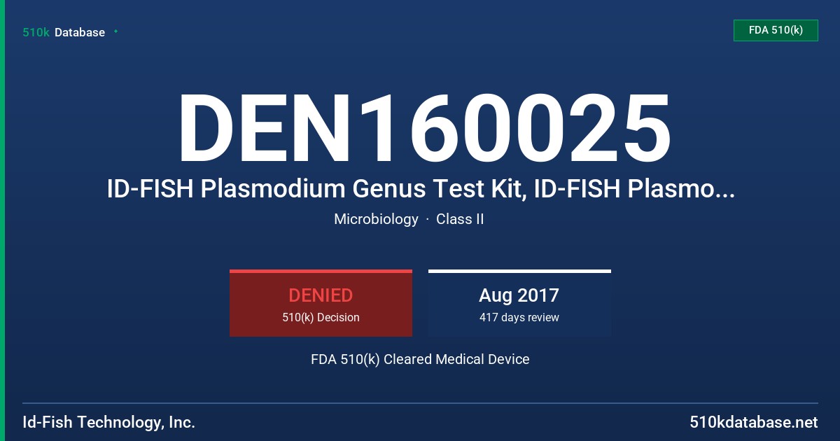 DEN160025 ID-FISH Plasmodium Genus Test Kit, ID-FISH Plasmodium falciparum and P. vivax Combo Test Kit FDA 510(k) Cleared Medical Device