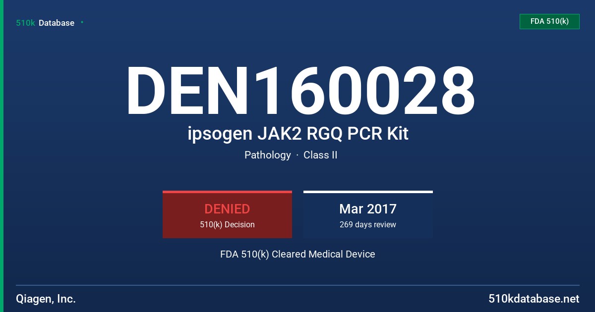 DEN160028 ipsogen JAK2 RGQ PCR Kit FDA 510(k) Cleared Medical Device