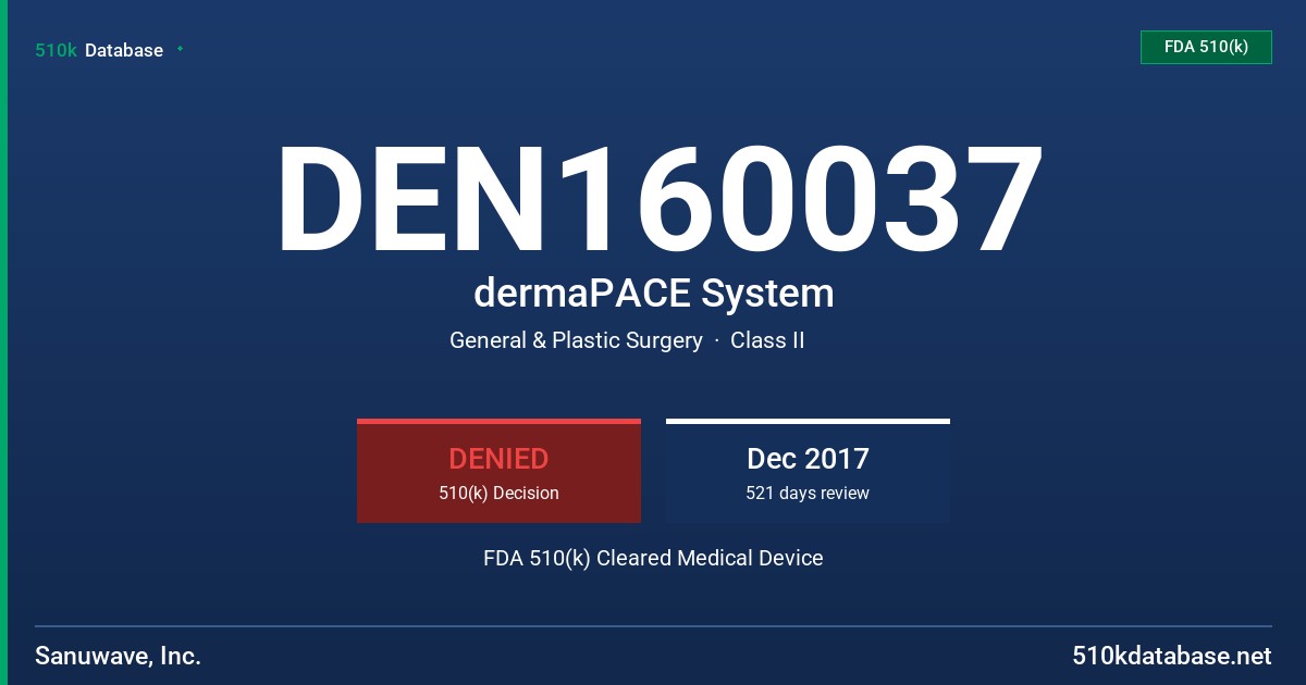 DEN160037 dermaPACE System FDA 510(k) Cleared Medical Device