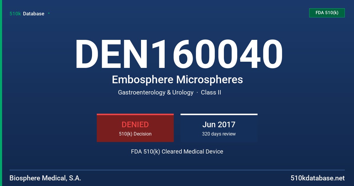 DEN160040 Embosphere Microspheres FDA 510(k) Cleared Medical Device