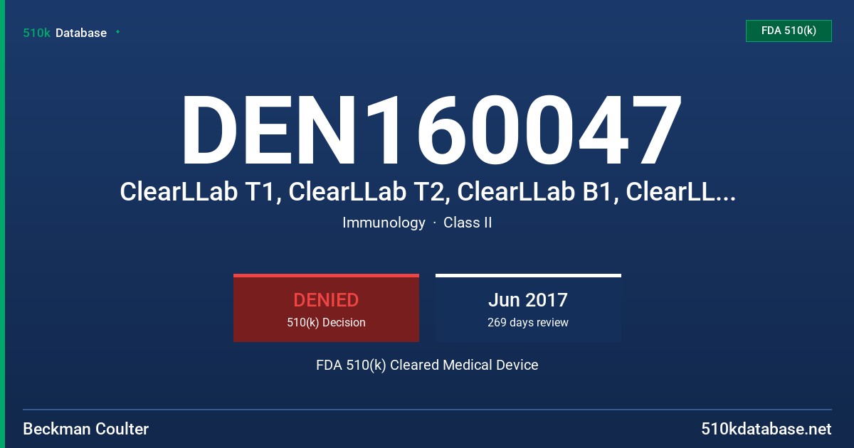 DEN160047 ClearLLab T1, ClearLLab T2, ClearLLab B1, ClearLLab B2, ClearLLab M FDA 510(k) Cleared Medical Device