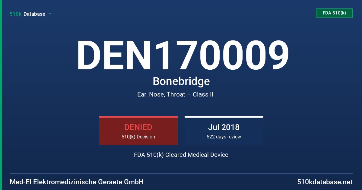 DEN170009 Bonebridge FDA 510(k) Cleared Medical Device