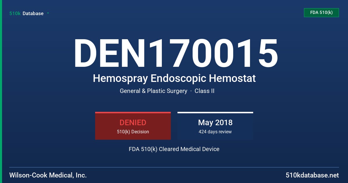 DEN170015 Hemospray Endoscopic Hemostat FDA 510(k) Cleared Medical Device